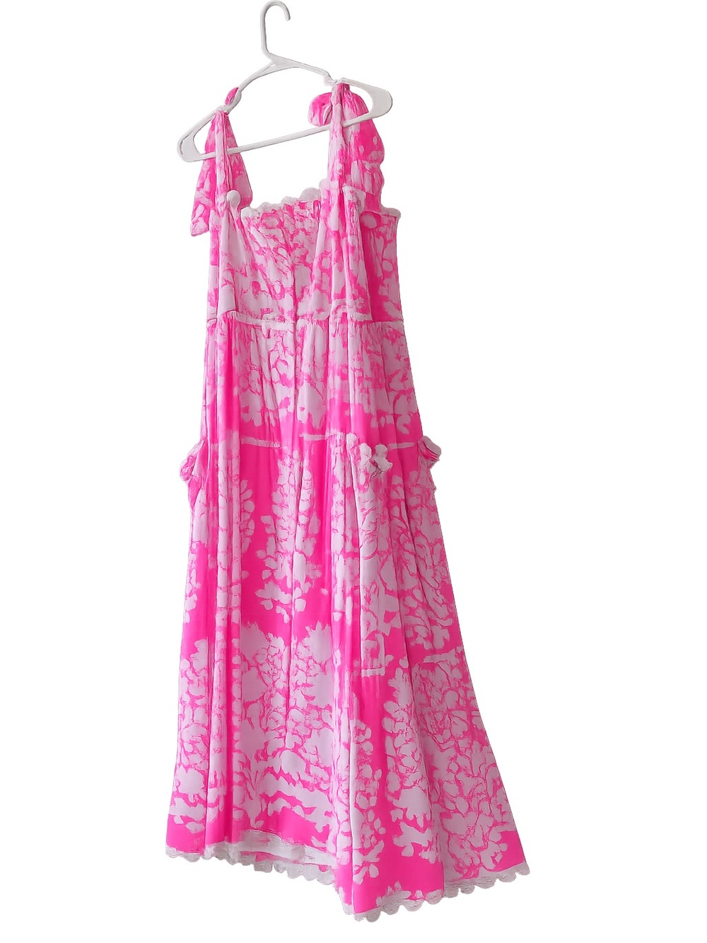 Bright Pink Floral Tie-Shoulder Maxi Dress